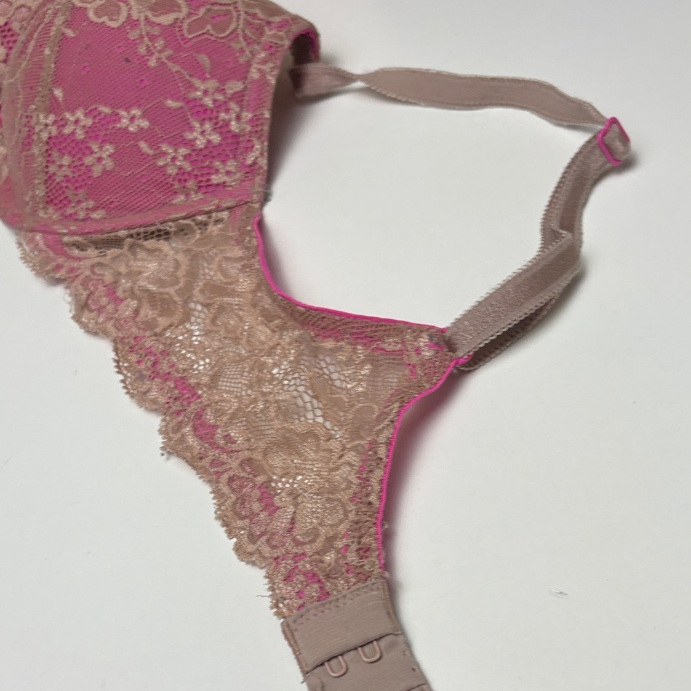Victoria's Secret 34B Pink & Beige Lace Push up bra GUC - Picture 11 of 11